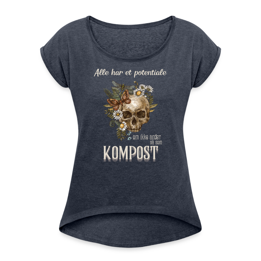 Bæredygtig pragmatisme Dame T-shirt med rulleærmer - navy meleret