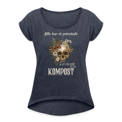 Bæredygtig pragmatisme Dame T-shirt med rulleærmer - navy meleret