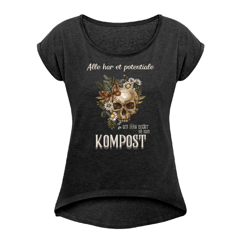 Bæredygtig pragmatisme Dame T-shirt med rulleærmer - sort meleret