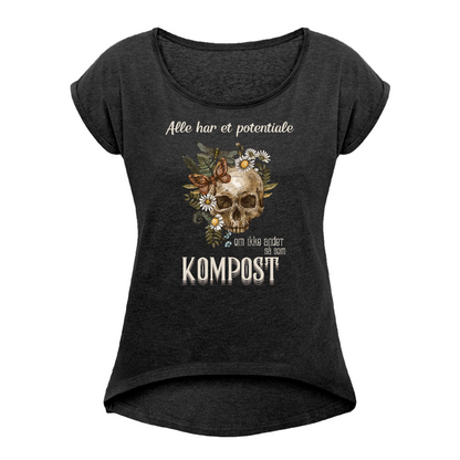 Bæredygtig pragmatisme Dame T-shirt med rulleærmer - sort meleret