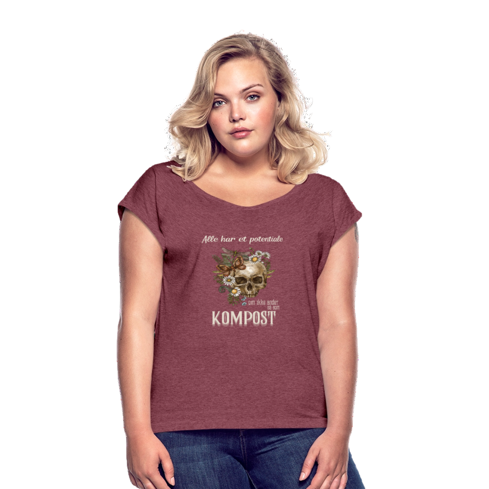 Bæredygtig pragmatisme Dame T-shirt med rulleærmer - bordeaux meleret