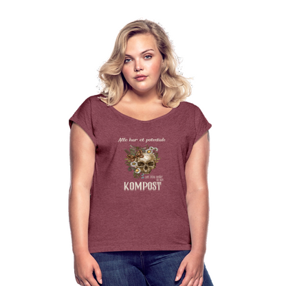 Bæredygtig pragmatisme Dame T-shirt med rulleærmer - bordeaux meleret