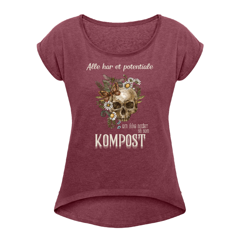 Bæredygtig pragmatisme Dame T-shirt med rulleærmer - bordeaux meleret