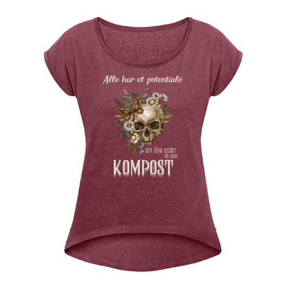 Bæredygtig pragmatisme Dame T-shirt med rulleærmer - bordeaux meleret