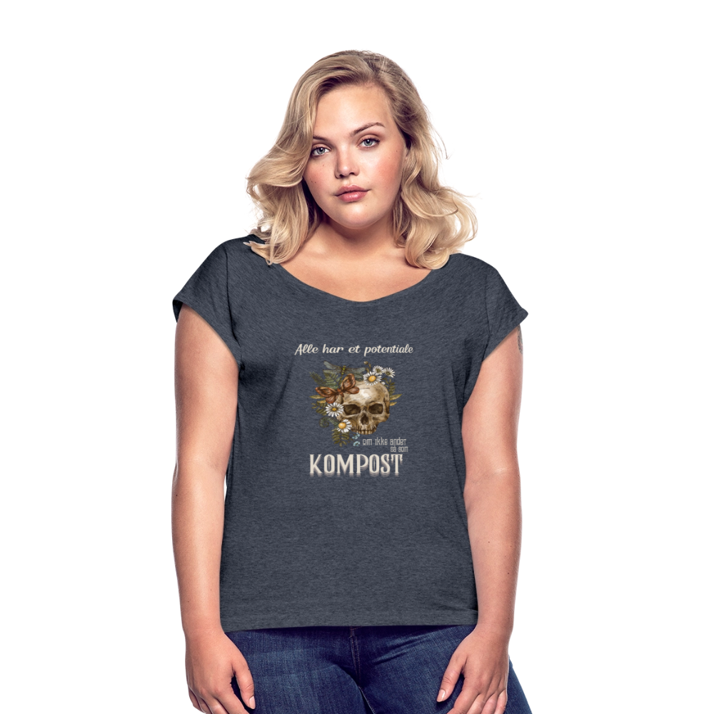 Bæredygtig pragmatisme Dame T-shirt med rulleærmer - navy meleret