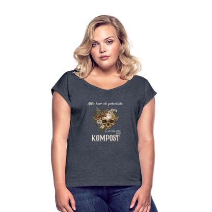 Bæredygtig pragmatisme Dame T-shirt med rulleærmer - navy meleret