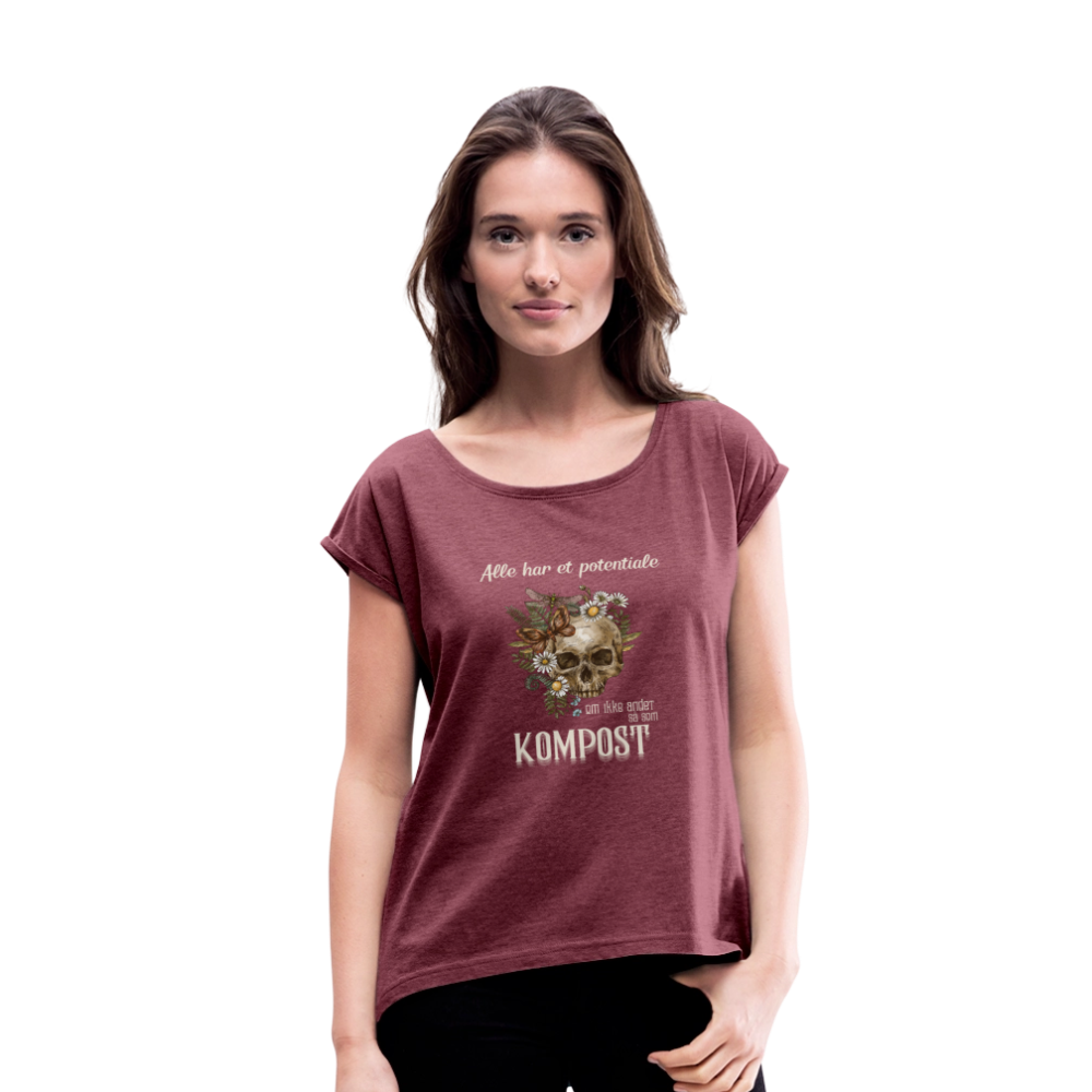 Bæredygtig pragmatisme Dame T-shirt med rulleærmer - bordeaux meleret