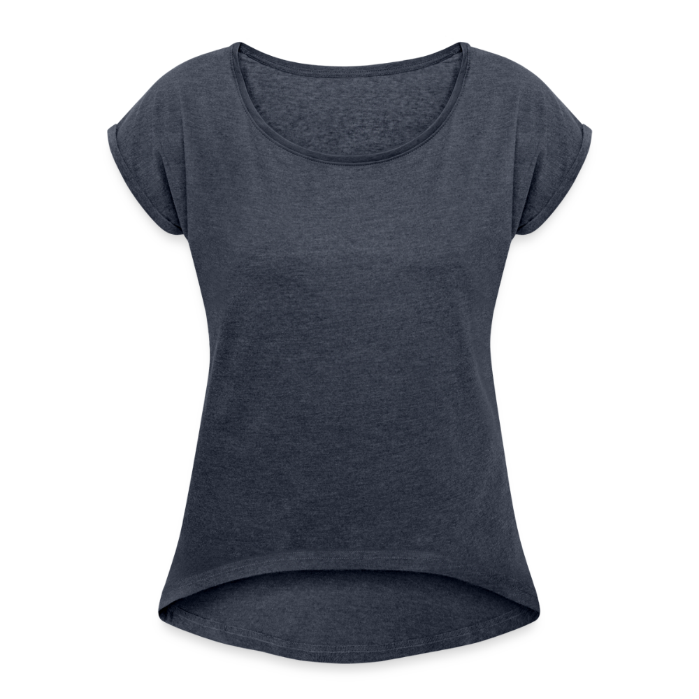 Dame T-shirt med rulleærmer - navy meleret