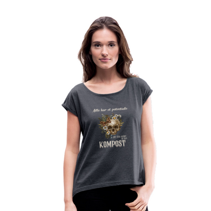 Bæredygtig pragmatisme Dame T-shirt med rulleærmer - navy meleret