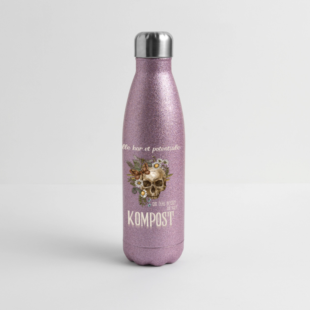Termoflaske i rustfrit stål med glimmer - pink glitter