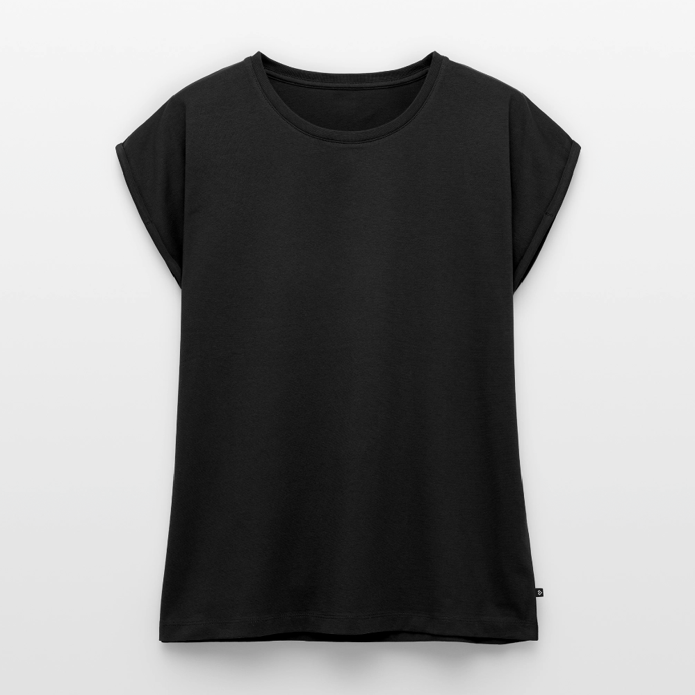 Dame T-shirt med rulleærmer - sort