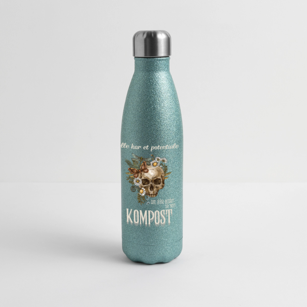 Termoflaske i rustfrit stål med glimmer - blue glitter
