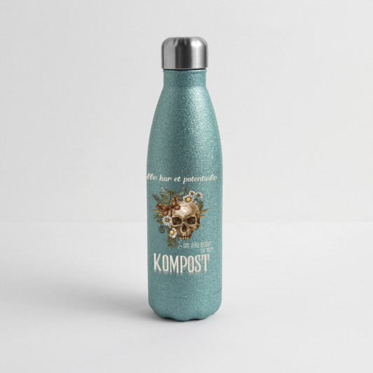 Termoflaske i rustfrit stål med glimmer - blue glitter