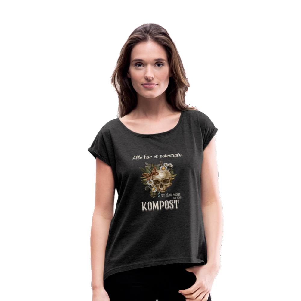 Bæredygtig pragmatisme Dame T-shirt med rulleærmer - sort meleret