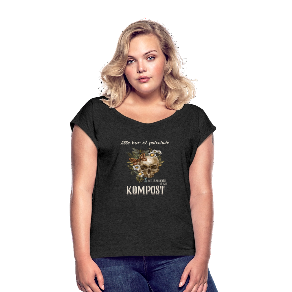 Bæredygtig pragmatisme Dame T-shirt med rulleærmer - sort meleret