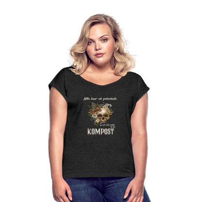 Bæredygtig pragmatisme Dame T-shirt med rulleærmer - sort meleret