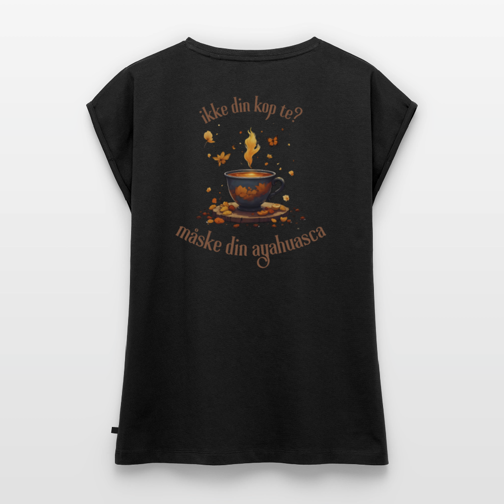 Dame T-shirt med rulleærmer - sort